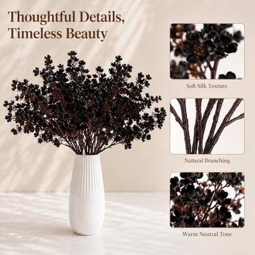 Mandy's 6 Bundles Artificial Black Baby’s Breath Flowers | 18.5 Inch Silk Gypsophila European Style Modern Home Decor Centerpiece Neutral Wedding Flower Arrangements - color: Black