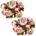 Fule 2 Pack Large Artificial Peony Silk Flower Bouquets Arrangement Wedding Centerpieces (Cameo Brown) - color: Cameo Brown X2