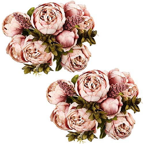 Fule 2 Pack Large Artificial Peony Silk Flower Bouquets Arrangement Wedding Centerpieces (Cameo Brown) - color: Cameo Brown X2