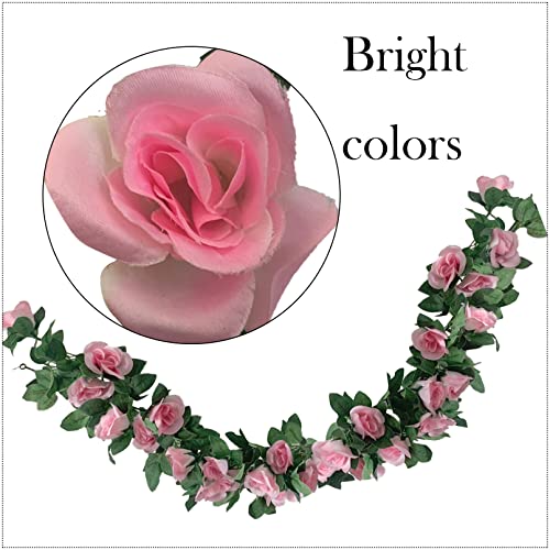 2 Pack Artificial Rose Vine Garland Fake Roses Flowers Plants Vines Hanging Floral Leaves Decoration for Wedding Party Table Garden Arch Wall Home Room Decor(Pink) - color: Pink, size: 【2 Pcs】