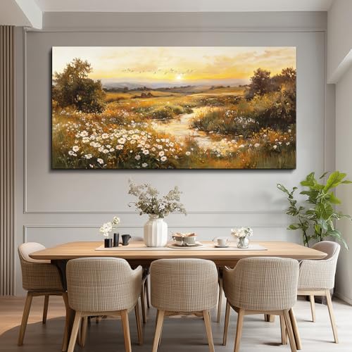 ZUITINGHUA Canvas Wall Art For Living Room Large Wall Decor For Office Bedroom Decorations Sunset Landscape Pictures Daisy Field Painting Artwork Room Wall Mural Aesthetic Home Decor 30x60 In - color: Sunset Daisy Field, size: 60"L x 30"W