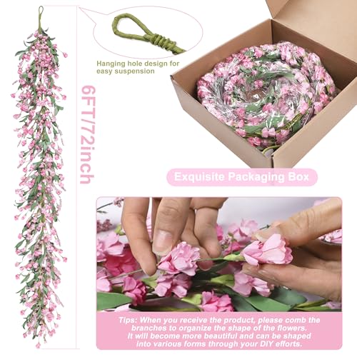 Artgar Flower Garland 6Ft Spring/Summer Garland Floral Garlands for Mantle All Year Round Paper Garlands Decor for Indoor Outdoor Home Wedding Arch Porch Stair Backdrop Year Round Decor (Pink) - color: Pink (6ft)
