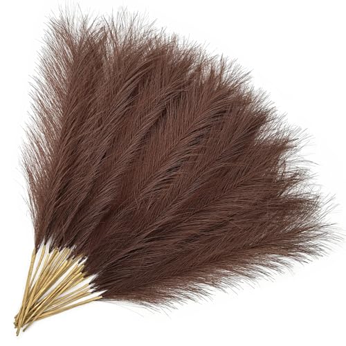 Faux Pampas Grass Artificial Fluffy Flowers Brown - 17 Inch 30 Stems, Vase Filler Plant Wedding Home Decor Fake Pampas Grass Stem Floral Plants for Wedding Party Christmas DIY Boho Decorations Coffee - color: Pampas Grass - Coffee 30 Pcs