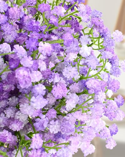 Babys Breath Artificial Flowers, 24Pcs Fake Baby Breath Flowers Artificial Bulk Faux Gypsophila Real Touch Flowers for Outdoors Wedding DIY Bouquet Arrangement Party Home Garden Decor, Purple - color: Purple, size: 24PCS