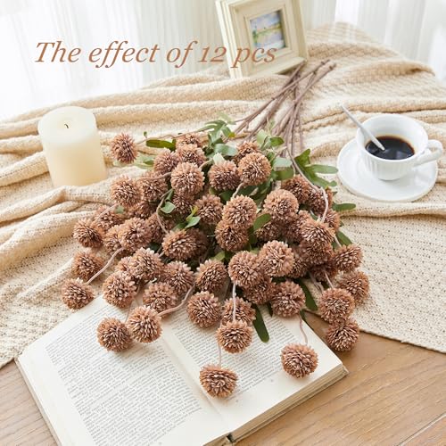 SITUMEIZI Taupe Pompon Mum Artificial Flowers Taupe Faux Silk Mums Mini Chrysanthemum with Stems 6Pcs for DIY Wedding Centerpieces Floral Arrangements - color: Grey