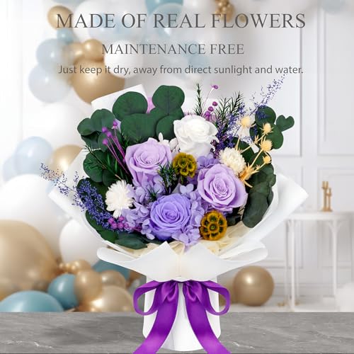 Perfectione Roses 4 Roses Mixed Bouquet for Mother's Day, Flowers for Delivery, Preserved Flowers Birthday Gift for Women Mom Wife Grandma Her, Light Purple - color: Light Purple 4 Roses