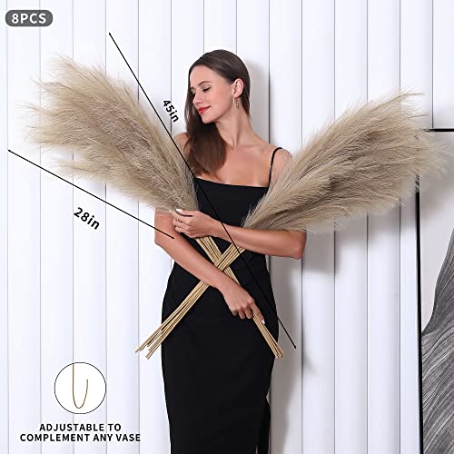 Wertuirk 8 Pcs 45 inch Tall Faux Pampas Grass Decor, Large Artificial Brown Pompous Grass Bulk, Long Fake Pompas for Floor Vase Filler, Wedding, Baby Shower, Home and Boho Decor (Brown) - color: Brown