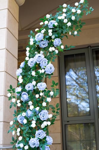 6FT Bendable Flower Garland, Artificial Rose Vine Hanging Floral Garland Decoration for Weding Home Room Wall Decor (Blue, 1pcs) - color: Blue, size: 1pcs