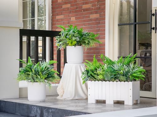 Green Moon 14PCS Artificial Plants Outdoor, Faux Fern and Greenery Stems | UV Resistant Faux Outdoor plants, Fake Shrubs Plants for Patio Garden, Front Porch, Window Box, Spring Summer Home Decor - color: Greenery