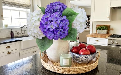 6PCS Large Silk Hydrangea Flowers, 20 In Full Faux Hydrangea Artificial Flowers with Stem Leaves for Fake Huge Bouquet Home Kitchen Wedding Party Wreath Xmas Centerpieces Arrangements (Purple) - color: Purple