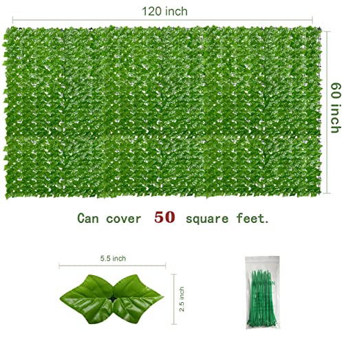 Bybeton 60" x 120" Artificial Ivy Privacy Fence Screen, UV Protected Faux Ivy Privacy Fence Roll, 50 Sq. Ft. Dense Greenery Wall Panels for Outdoor Patio, Garden, Balcony and Backyard Decor - color: Light Green - Vines, size: 60 x 120 in