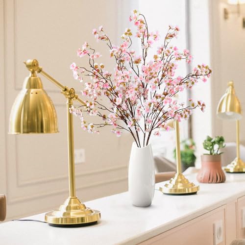 Sggvecsy Artificial Cherry Blossom Flowers 4 Pcs Faux Cherry Blossom Stems Faux Silk Cherry Blossom Branches 41’’ Fake Flowers Long Stems for Vase Arrangements Home Wedding Table Decor (Pink) - color: New Pink
