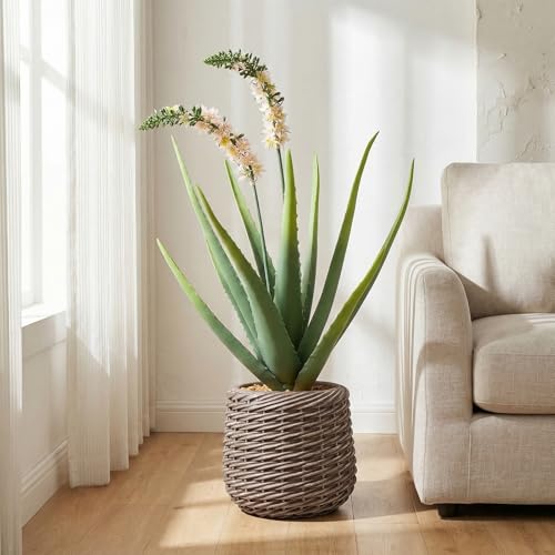 2.5ft Artificial Agave Plants, Fake Aloe Vera Plant with 13 Leaves in Brown Pot, Large Faux Floor Plant for Home Office Hotel Bedroom Patio Balcony or Garden Indoor Decor - size: 30"