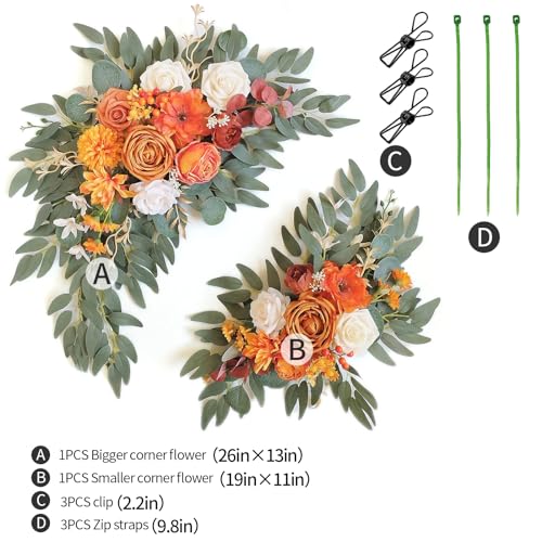 Faux Flower Swag Set of 2 for Wedding Welcome Signs Floral Swag Reception Ceremony Decor Orange - color: Orange