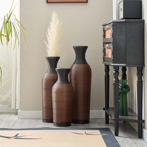 Floor PVC Decorated Vases Set of 3 for Gorgeous Home Decoration Large Classic PVC Vases 19.6in/23.6in/27.5in Height (Black+Brown) - color: Black+brown