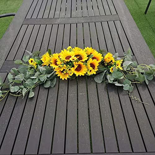 H&S BRIDAL Wedding Arch Flowers, 30 Inch Rustic Artificial Floral Swag for Door Lintel, Green Leaves Rose Peony Sunflowers Table Centerpieces Home Decoration - color: Yellow