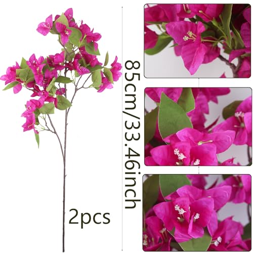 CITYES 2 Pcs Artificial Flowers Bougainvillea Outdoor Faux Bougainvillea Flowers with Stems Artificial Bougainvilleas Silk Flowers Branches for Garden Wedding Centerpieces Table Runner Decor - color: Rose Red 2