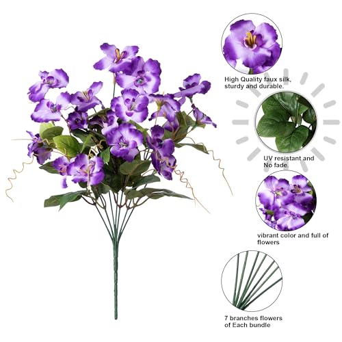 Hoppwodd Hibiscus Artificial Flowers for Outdoors Spring Decoration, 6 Bundles Faux Silk Flowers UV Resistant Look Real Artificial Tropical Flower Fake Plants for Outside Planter Porch Patio - color: Purpleblue
