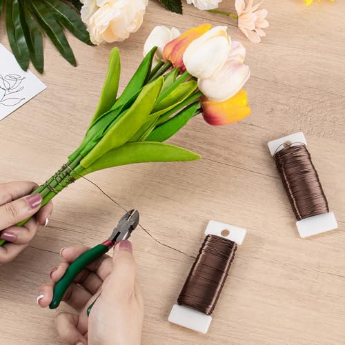 114 Yards 22 Gauge Metal Floral Flexible Paddle Wire for Christmas Wreath Tree, Floral Flower Arrangements(Brown) - color: Brown