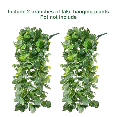 Faux Outdoor Plants Fake Hanging Plants for Outdoors Outside Decorations, 2 Pcs Green Faux Pothos Plant Vines Realistic UV Resistant Artificial Greenery for Planters Porch Garden Yard Front Door Patio - color: Pothos Vine-green