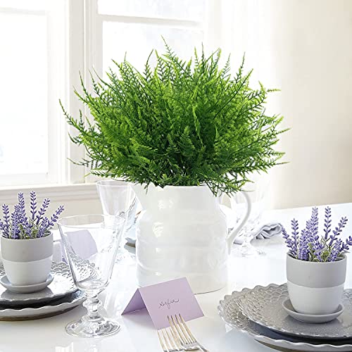 Artificial Plants, Plastic Grass Fern Shrubs Leaves Fake Bushes Outdoor Indoor Greenery Home Garden Décor UV Resistant Planting Filler Table Centerpieces Arrangements DIY Decoration 8 Pack - color: Fine Grass/ 8 Pcs