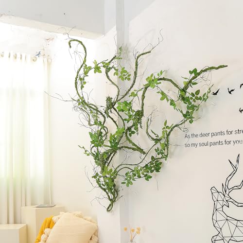 118 inch Medium Malleable Artificial Green Tree Branches Grapevine Garland Fake Cherry Blossom Tree Trunk Twigs for Wall Hanging Willow Ivy Home Room Wedding Decoraton - size: Medium