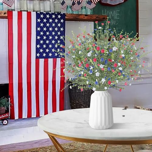 4th of July Artificial Red White Blue Flowers, Patriotic Flowers Independence Day Fake Wildflowers for Home Decor Indoor, Kitchen Table Centerpiece, Wedding, Party Decoration