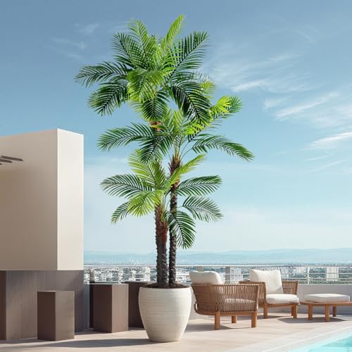 Erimda 9.1FT Artificial Phoenix Palm Tree Artificial Plants Indoor Outdoor Large Faux Coconut Silk Palm Tree Tropical Fake Tree Faux Sago Palm Plant for Modern Farmhouse Yard Outside Patio Poolside - color: Triple Phoenix Palm Tree, size: 9.1FT