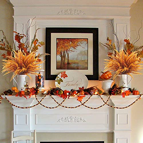 Uieke 12PCS Artificial Ferns for Outdoors, Fake Fall Boston Fern Plants UV Resistant No Fade Faux Plastic Greenery Bushes for Indoor Outside Window Box Fall Décor Autumn Orange - color: Autumn Orange-12 Bundles