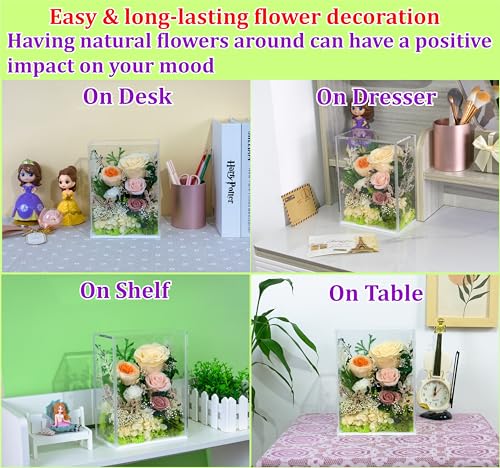 Valley of Rain & Forest Long-Lasting Real Flowers With Delivery | Handcrafted Preserved Rose Bush For You to Send Love for All Occasions, Indoor Floral Decor (Forever Yellow Rose Arrangement) - color: Yellow Champagne Rose