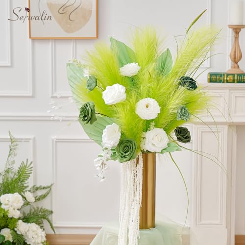 Serwalin Light Green Pampas Grass Decor, 17.7 Inch 6pcs Faux Pampas Grass, Artificial Pampas Grass for Wedding,Parties Table Centerpieces Decoration - color: A Light Green, size: 17 Inch 6 Pcs