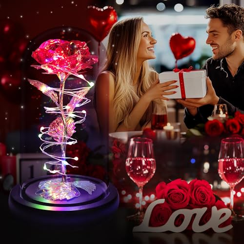 Childom Mothers Day Mom Gifts for Mom,Birthday Gifts for Women Grandma,Flowers for Delivery Prime,Colorful Red Light Up Rose in A Glass Dome,Anniversary Valentines Roses Gift for Her Wife Daughter - color: Red Colorful Large