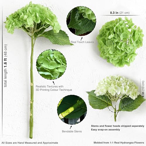 FiveSeasonStuff Real Touch Silk Hydrangea Flowers, 2 Large Long Stem Artificial Flowers for Floral Arrangements (Mixed Spring Green & Paris Green) - color: Mixed Spring Green + Paris Green