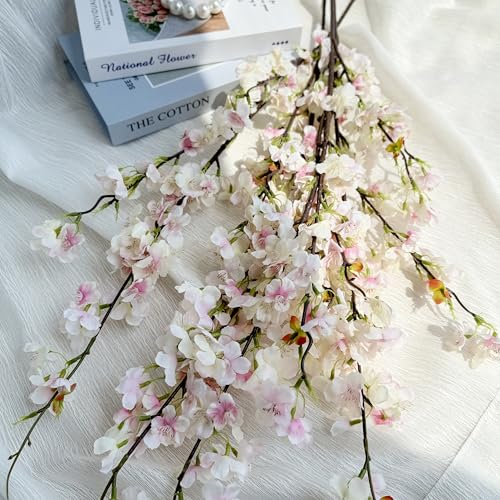 Artificial Cherry Blossom Flowers (4pcs, Light Pink), Real Touch Silk Bouquet for Home, Wedding, Garden and Party Events Decoration, DIY Fake Floral Arrangements - color: Light Pink