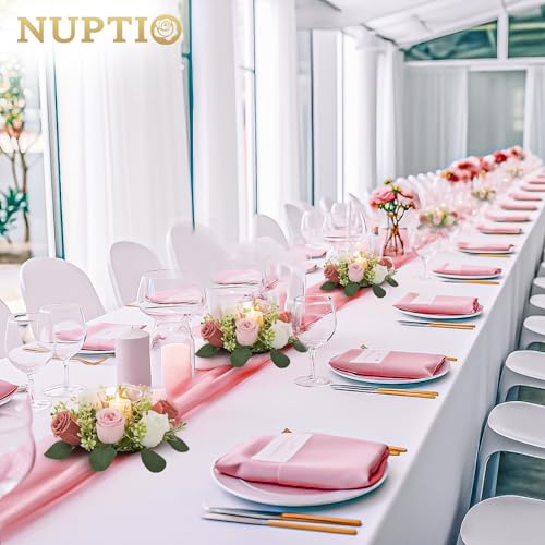 NUPTIO Small Flower Rings for Centerpieces: 9.05 Inch Dusty Rose & White Candle Rose Wreath for Wedding Party Christmas Decorations - Spring Summer Front Door Porch Decor 2 Pcs - color: Dusty Rose & White, size: Dia 9.05"-2pcs