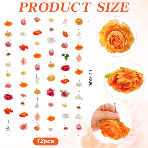 Suncalla 12 Pcs 70.8 ft Wildflower Garland Pre Strung Artificial Hanging Flower Vine Backdrop Decor from Ceiling Floating Silk Floral Garland for Garden Wedding Bridal Shower(Rose,Multicolor) - color: Multi Color, style: Rose