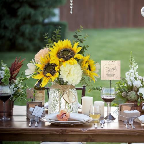 Artificial Sunflower Bouquets - Silk Fake Flowers with Vase, Centerpieces for Dining Room and Coffee Table Decor - color: Pink-yellow