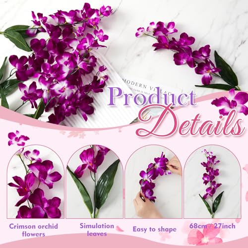 Waydress 16 Pieces 27 Inches Artificial Orchid Flowers Faux Orchids Silk Flowers for Wedding Dinning Home Restaurant Decoration Bridal Bouquet Corsage Boutonniere Wreath Decor (Purple) - color: Purple