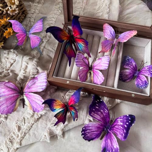 Artificial Butterfly, 3D Artificial Butterfly Clips,Silk Floral Butterflies, Suitable for Home Decoration, Flower Arrangement and Foil the Festive Atmosphere (8 Pcs) - color: Purple -8 Pcs