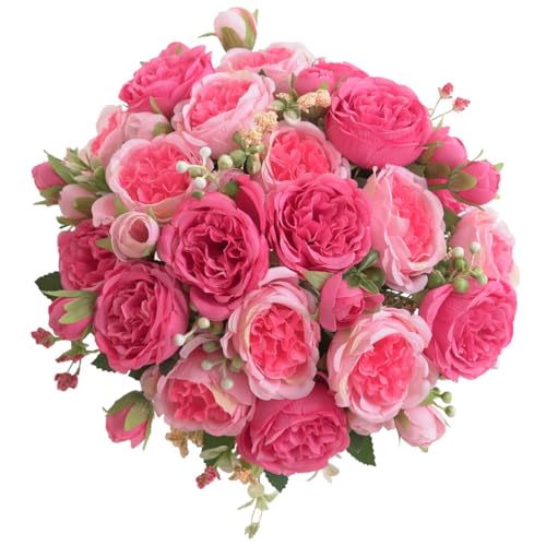 4 Bunches Peonies Artificial Flowers, Silk Peonies Flowers Fake Bouquet Faux Floral Arrangements for Centerpiece Table Wedding Party Home Decor (4, Rose Red & Pink) - color: Rose Red & Pink