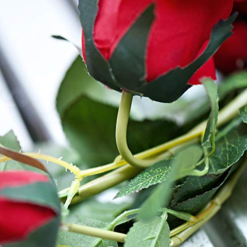 FiveSeasonStuff Classic Red Artificial Silk Roses Flower Garland, Bendable Hanging Vines (2pcs, 11ft) - color: Classic Rose Red