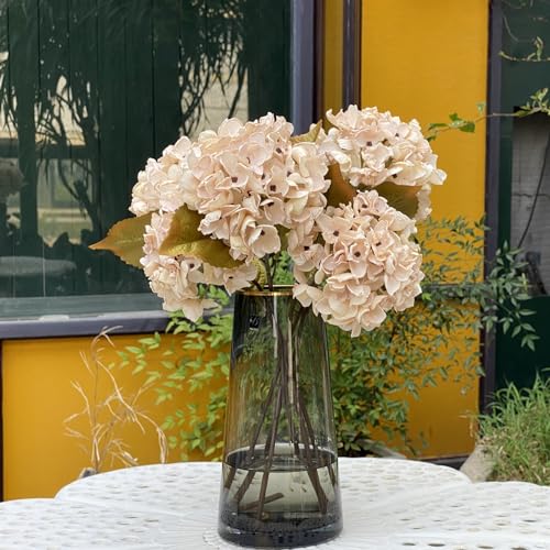 TOPIA Silk Fall Flowers Artificial Silk Dried Hydrangea Artificial Fall Flowers Dried Florals Bouquet Autumn Decorations for Office and Home (6 PCS) (Cream White) - color: Cream White