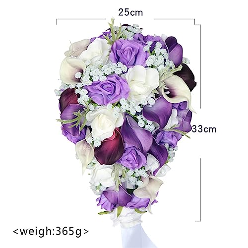 Jackcsale White & Purple Calla Lily Waterfall Wedding Bouquet - Cascading Flowers for Ceremony, Anniversary, Bridal Shower, Rustic Vintage Wedding - color: White Purple Calla Lily Bouquet B