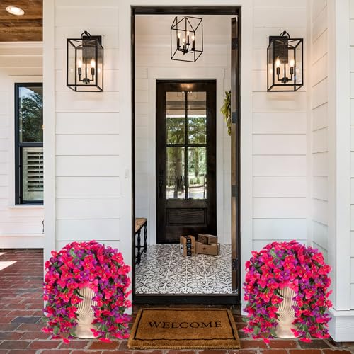 INXUGAO 2 pcs Artificial Faux Bougainvillea Flowers Plants for Outdoor Outside Summer Decoration, Fake Silk UV Resistant Long Trailing Vines for Front Door Porch Planter Balcony (Rose Deep Lotus) - color: Rose Dark Lotus Color