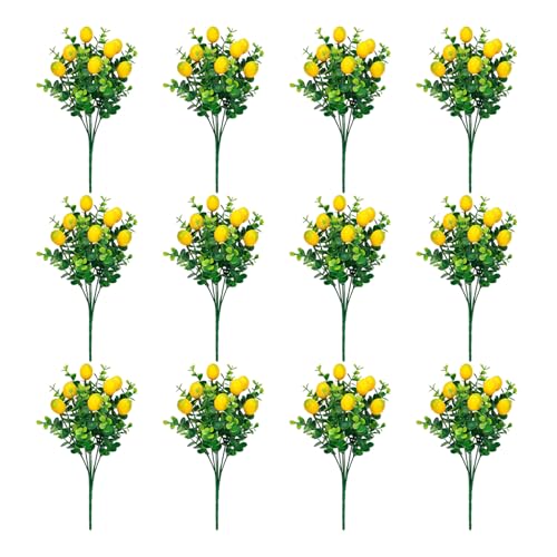 12 Pcs Artificial Lemon Branches Artificial Fruit Lemon Tree Greenery Decoration Faux Lemons Picks for Farmhouse Kitchen Home Table Decor Stem Fruits for Home Spring Summer Decor - color: Yellow-2