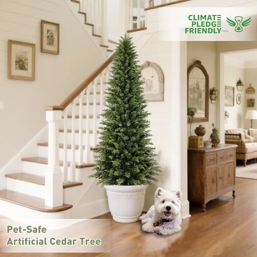 Mavis's Diary 6ft Artificial Cedar Topiary Tree, Set of 1 Realistic Faux Evergreen Shrub Plant in Planter, Indoor Outdoor Fake Cedar Tree for Front Porch, Entryway, Office & Home Decor - color: 1pack, size: 6FT