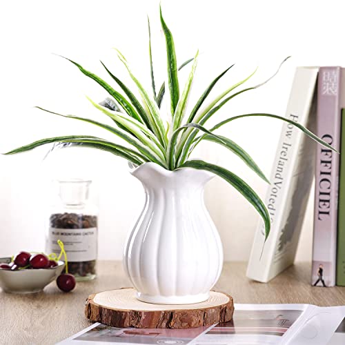 VanEnjoy 6 inch Modern Ribbed Design Small White Ceramic Decorative Tabletop Centerpiece Vase Flower Pot -White Lotus Flower - style: Asian