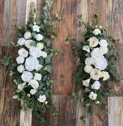 Arch Flower Kit of 2 - Artificial Floral Swag for Wedding Welcome Sign, Reception Ceremony Signs, Chair Decor (White) - color: White