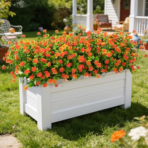 Ouddy Decor 24 Bundles Artificial Flowers for Outdoors Decoration Fake Flowers UV Resistant Faux Plastic Greenery Eucalyptus Plants for Spring Summer Garden Patio Indoor Outdoor Home Decor, Orange - color: Orange