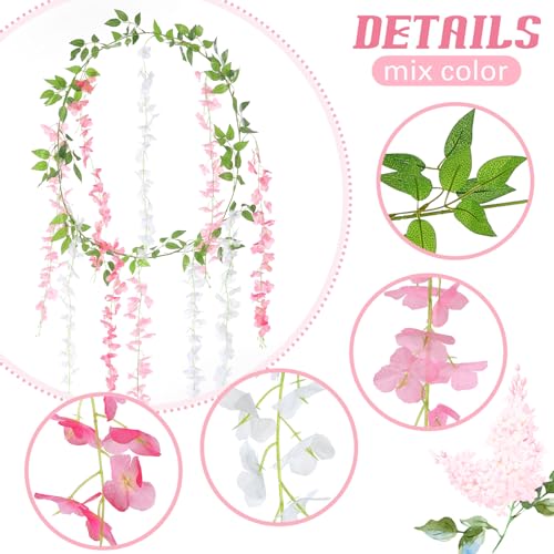 Thiccywoov 4pcs Wisteria Artificial Flowers Garland, 7.2Ft/Piece Wisteria Hanging Flowers Garland for Wedding Arch Decoration Outdoor Ceremony Home Backdrop Garden (Pink,Dark Pink,White) - color: Pink, Dark Pink, White
